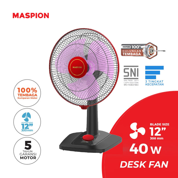 Maspion Kipas Angin Meja Desk Fan 12 Inch - EX308 Merah